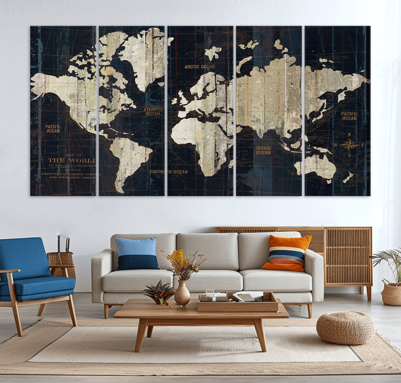 14651-MGV-CV-36X24-Push Pin World Map Canvas Print – Framed Wall Art for Couples to Track Their Travels – Anniversary Gift or Home Adventure Decor