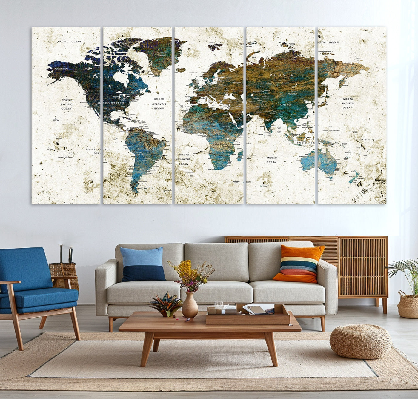 78067-MGV-CV-36X24-Vintage World Map Wall Art Canvas Print, Framed Rustic Earth Map Art Picture Print, Antique Map Perfect Rustic Vintage Decor Artwork
