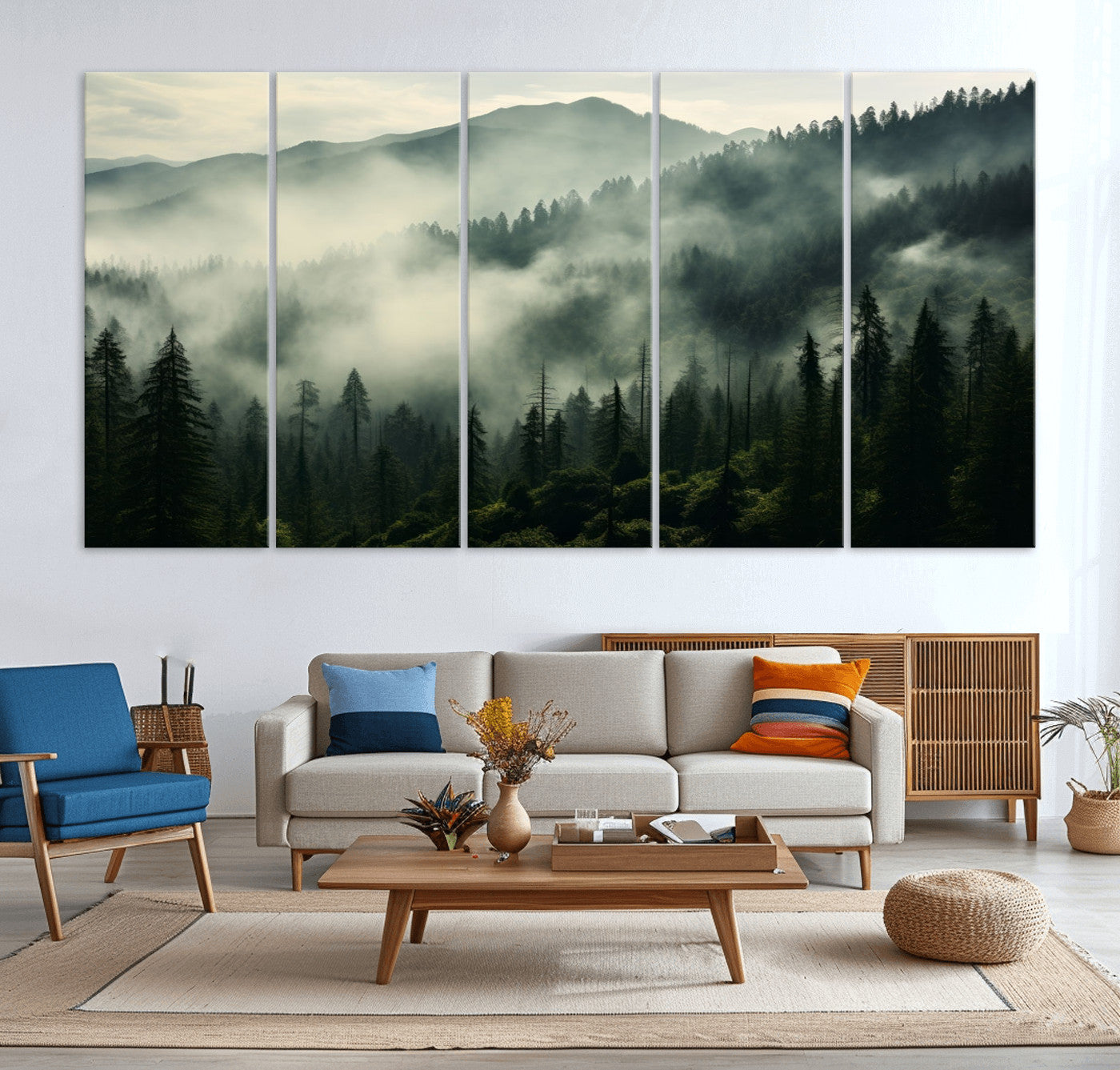 25295-MGV-CV-36X24-Captivating Misty Forest Wall Art Premium Canvas Print a Foggy and Serene Atmosphere