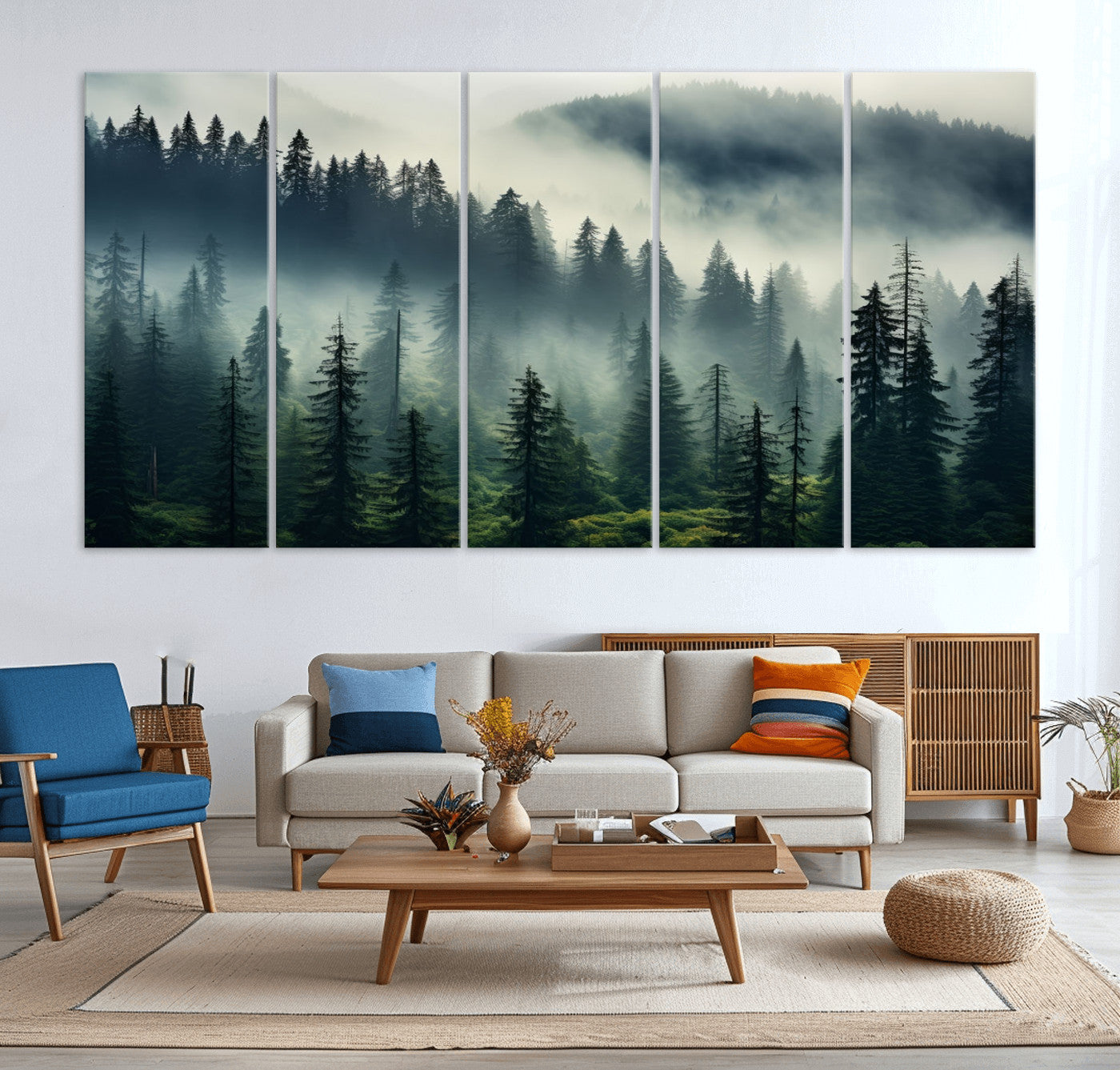 48606-MGV-CV-36X24-Captivating Misty Forest Wall Art Premium Canvas Print a Foggy and Serene Atmosphere