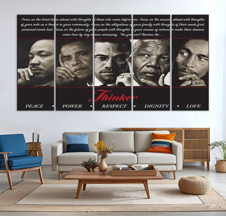 The Thinkers of Wall Art Canvas Print features icons of peace, power, and respect; it is framed and ready to hang.