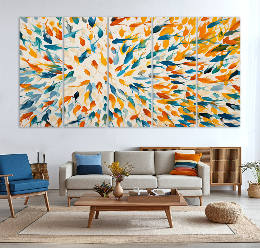 Abstract Fish Shoal Wall Art Canvas Print, Colorful Fish Herd Painting on Canvas Print, Ocean Animal Artwork, Ready to Hang