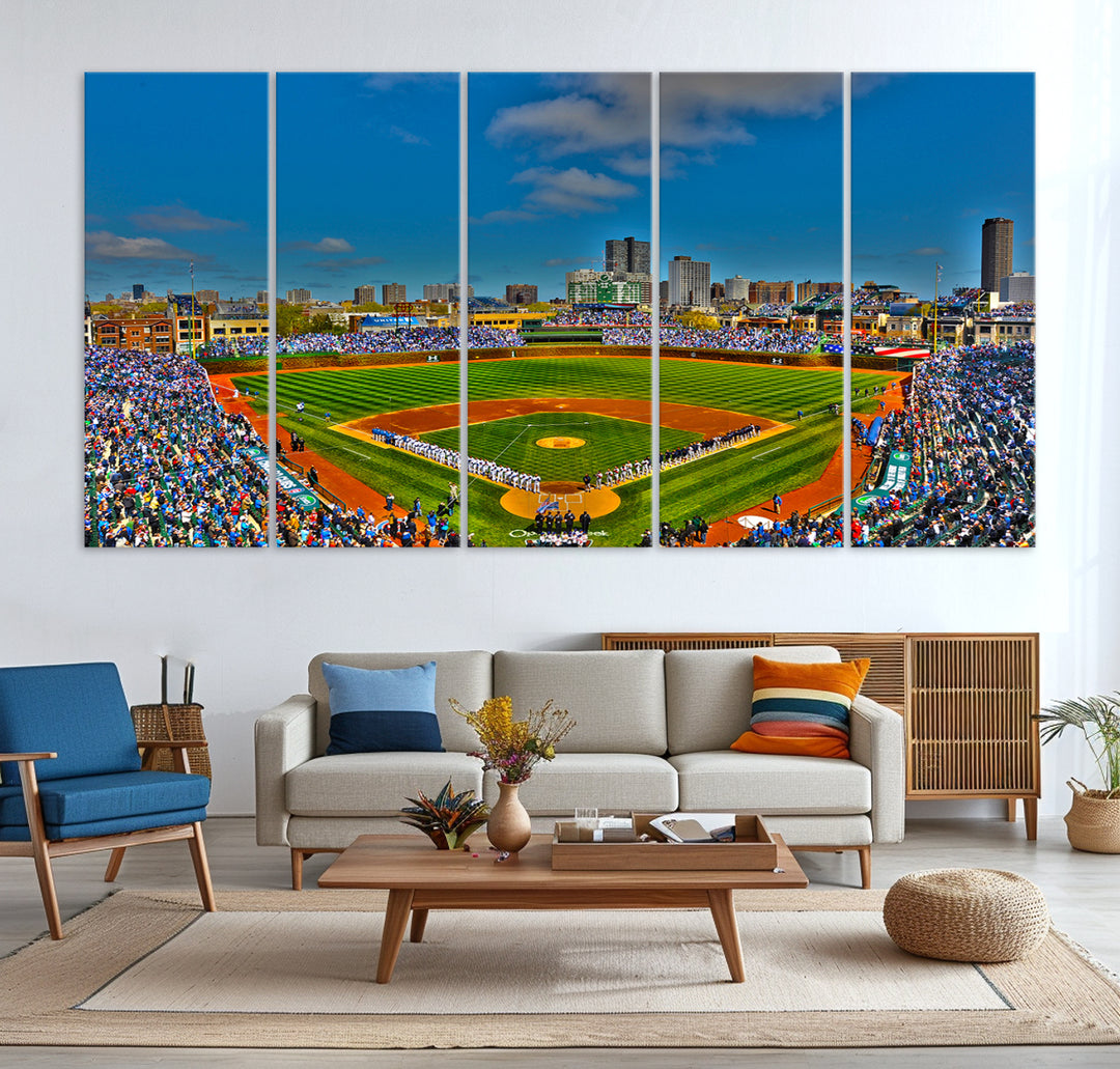 Wrigley Field Chicago Cubs Panoramic 3-Piece Canvas Wall Art - Iconic Baseball Stadium Print for Sports Lovers - Ready to Hang