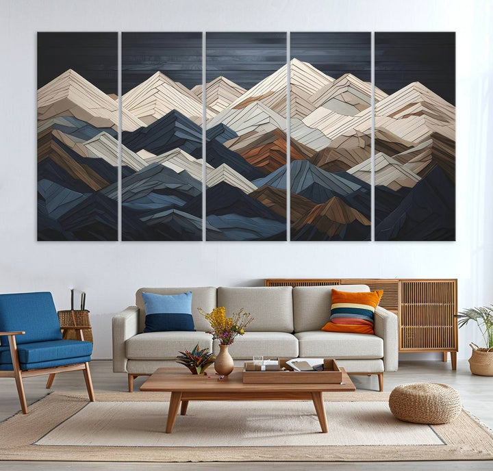 Wood Style Mountain Range Wall Art - Ready to Hang 3-Piece Set for Modern Rustic Decor, Abstract Wooden Design for Living Rooms, Bedrooms & Offices