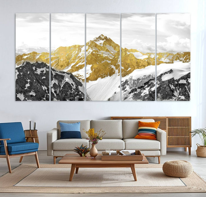 Gold Mountains Wall Art Print on Canvas, Nature Wall Art Print,