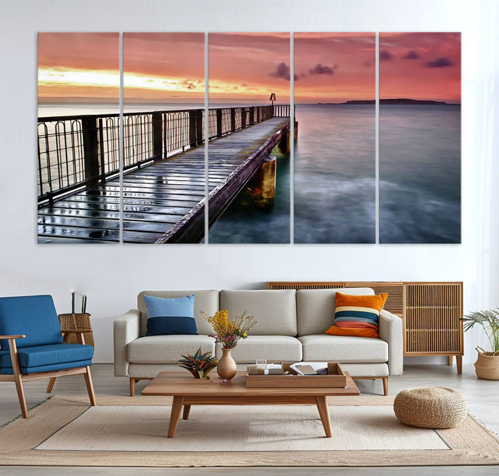 Serene Pier at Sunset Wall Art | Canvas Print | Ready to Hang | Coastal Decor for Living Room