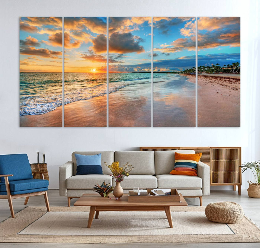 Serene Beach Sunset Wall Art | Coastal Ocean Canvas Print | Ready to Hang Tropical Decor for Home or Office