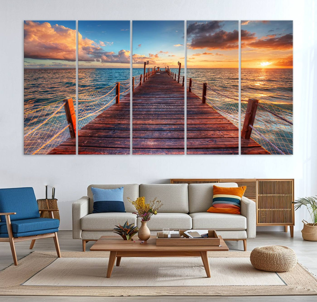 Vibrant Beach Sunset Wall Art | Coastal Ocean Canvas Print | Ready to Hang Tropical Decor for Living Room or Office