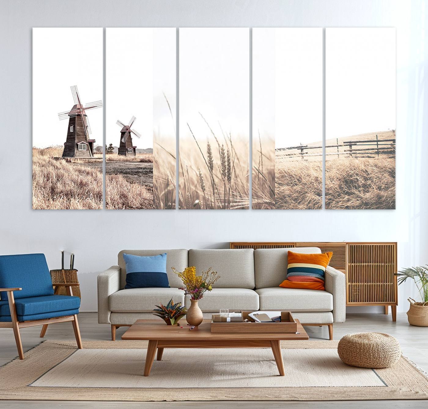 56649-MGV-CV-60X30-3P-Farm Prints Set, Farmhouse Wall Art Canvas, Country House Decor, Country House Decor, Barn Print, Wheat Print
