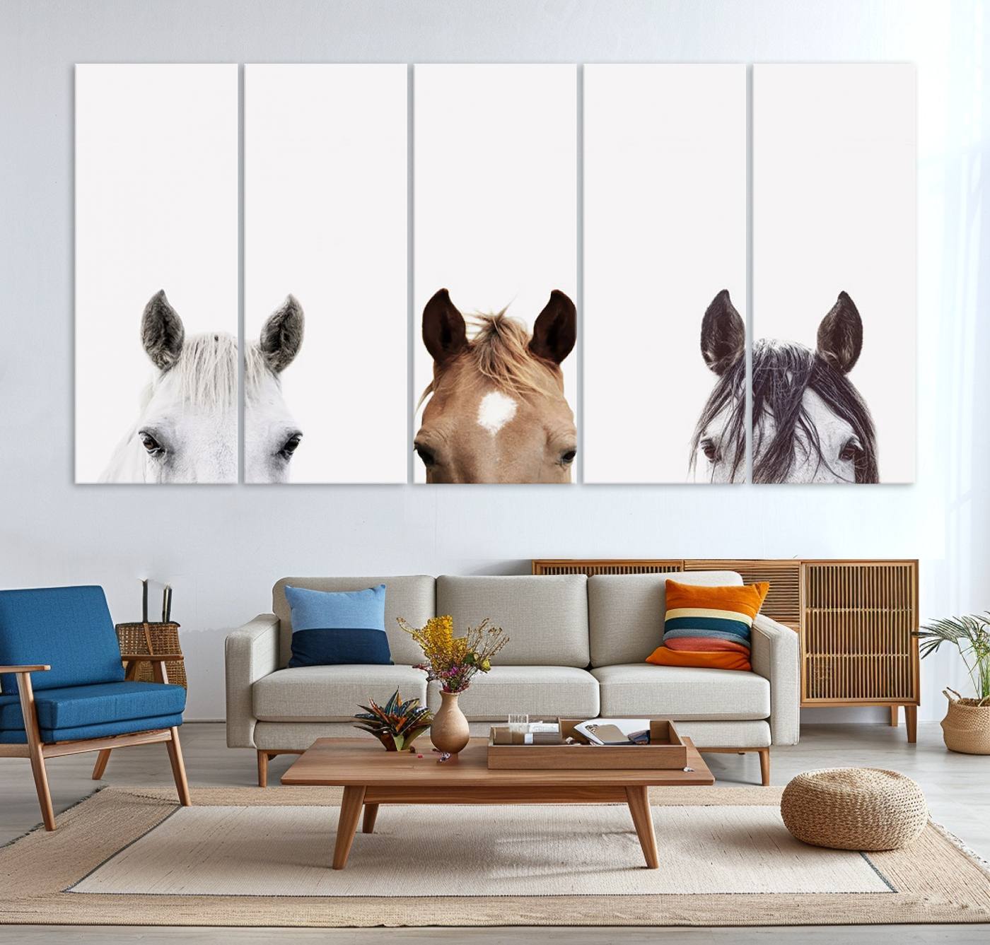 59160-MGV-CV-60X30-3P-Horse Prints Set, Set of 3 Horse Wall Art, Horses Portraits, Farmhouse Wall Art, Farm Animals Canvas, Animals Portraits Set, Horse Poster