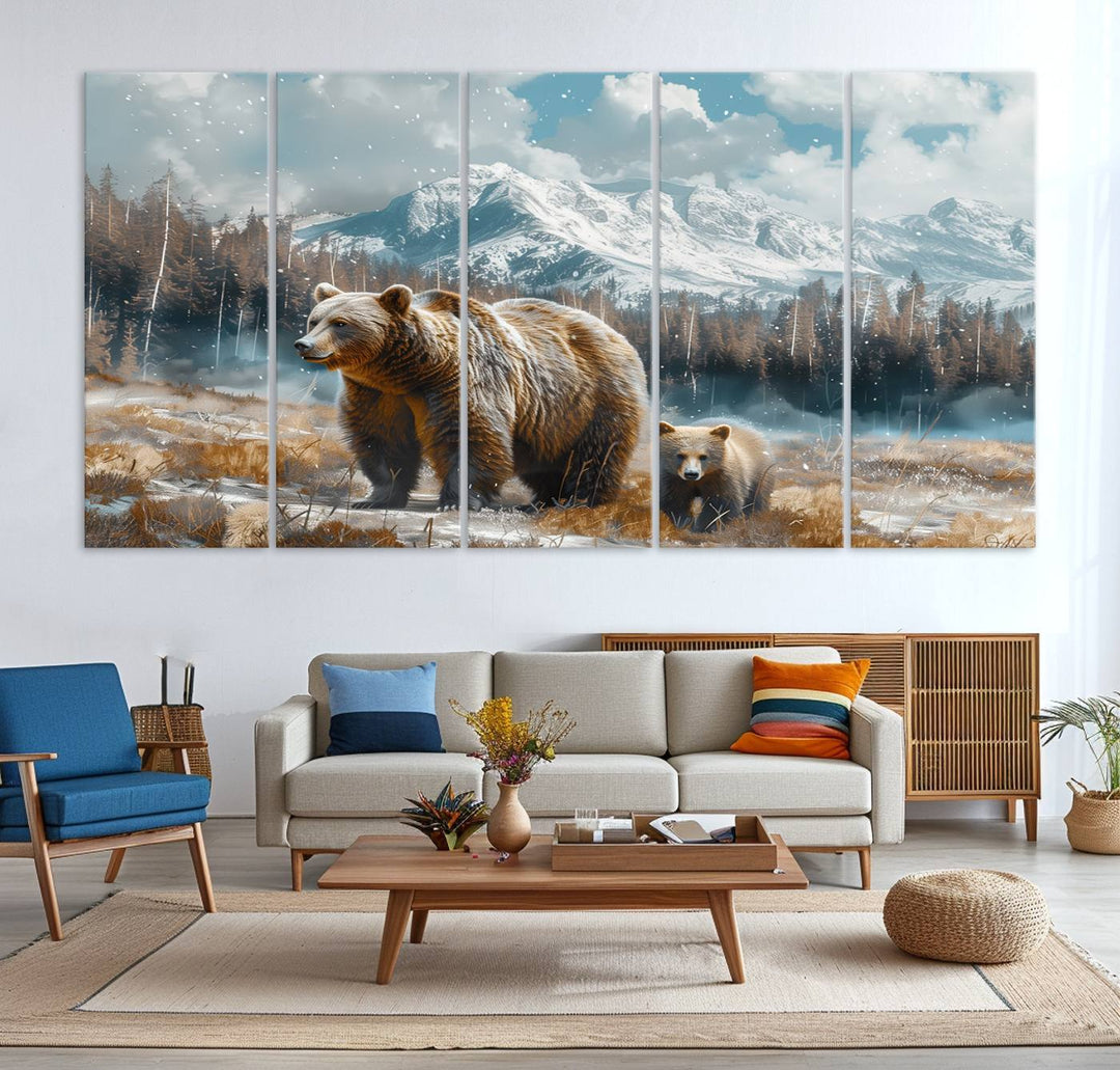 Bear and Baby Bear Wall Art Canvas Print is perfect nursery decor.