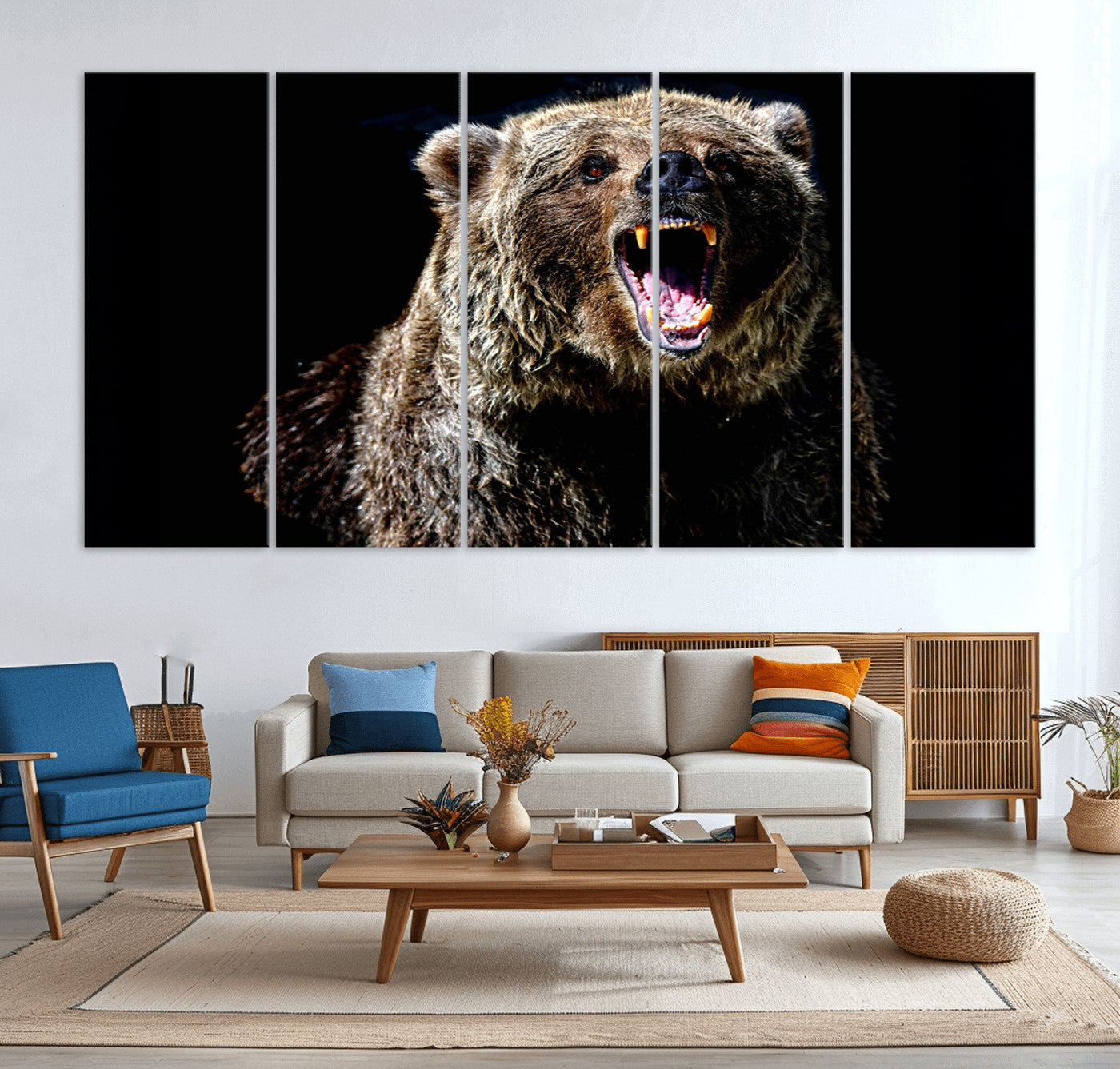 17625-MGV-CV-36X24-Grizzly Bear Canvas Print | Wildlife Wall Art for Cabin Decor | Ready to Hang Framed