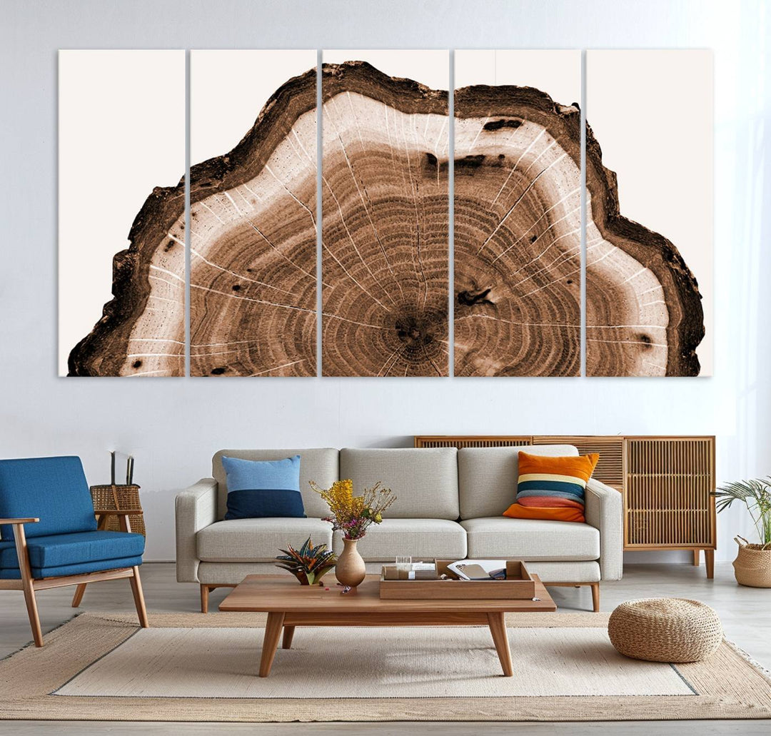 Rustic Wood Rings Wall Art | Nature-Inspired Tree Ring Canvas Print | Ready to Hang and Framed for Farmhouse Wall Decor