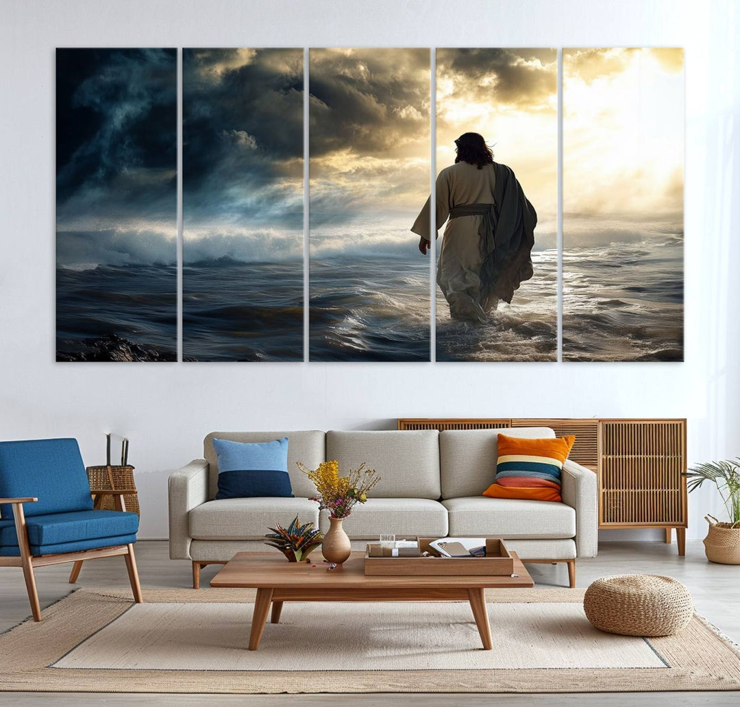 Jesus Walking on Water Wall Art | Canvas Print | Ready to Hang | Christian Home Decor | Spiritual Faith Wall Art | Inspirational Religious Wall Decor