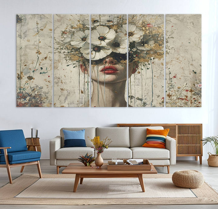 Abstract Floral Women Patel Wall Art Canvas Print