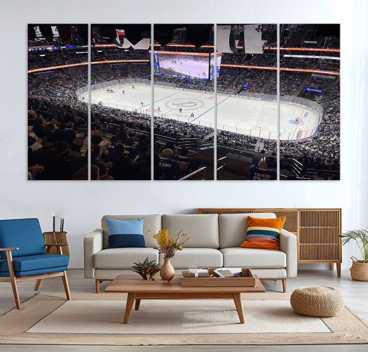 A wall art canvas of Amalie Arena, capturing NHL hockey in Florida.