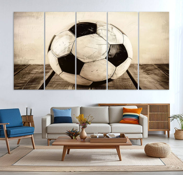 Vintage Soccer Ball Triptych Canvas Art – 3-Panel Soccer Wall Decor, Framed and Ready to Hang Sports Art for Home, Office, or Gym