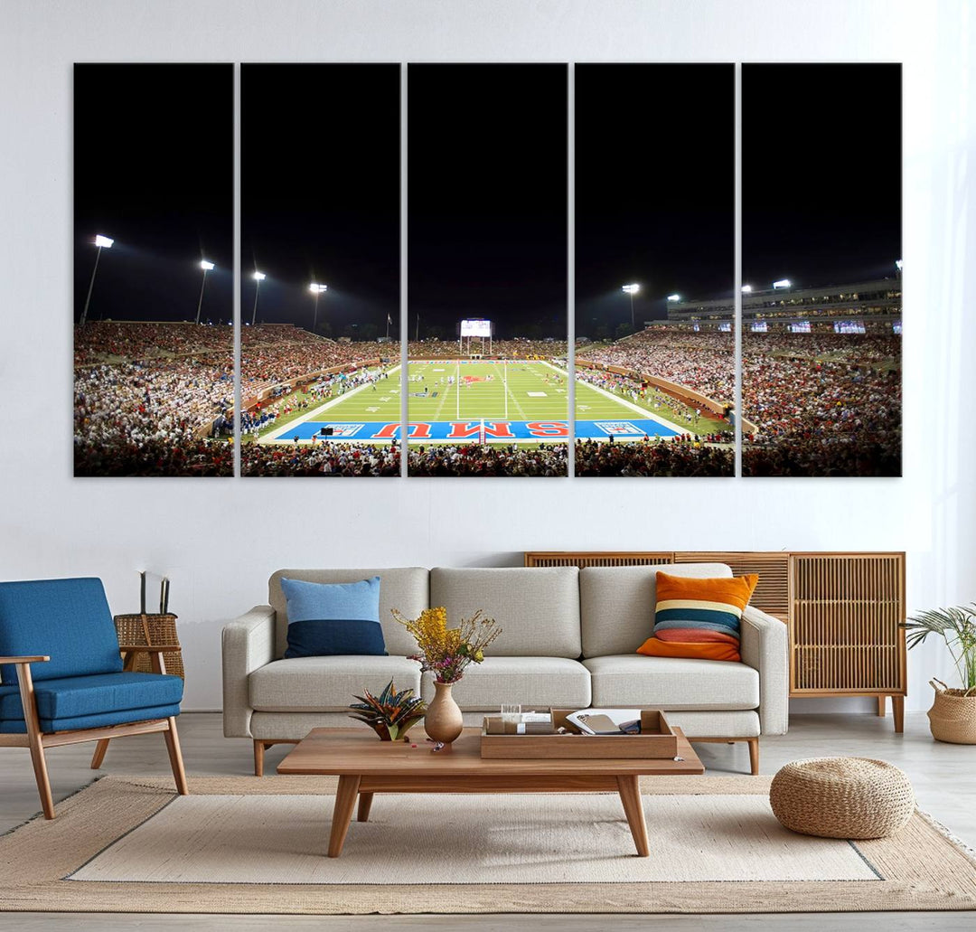 SMU Mustangs Football Team Print - Dallas Gerald J. Ford Stadium Wall Art Canvas Print