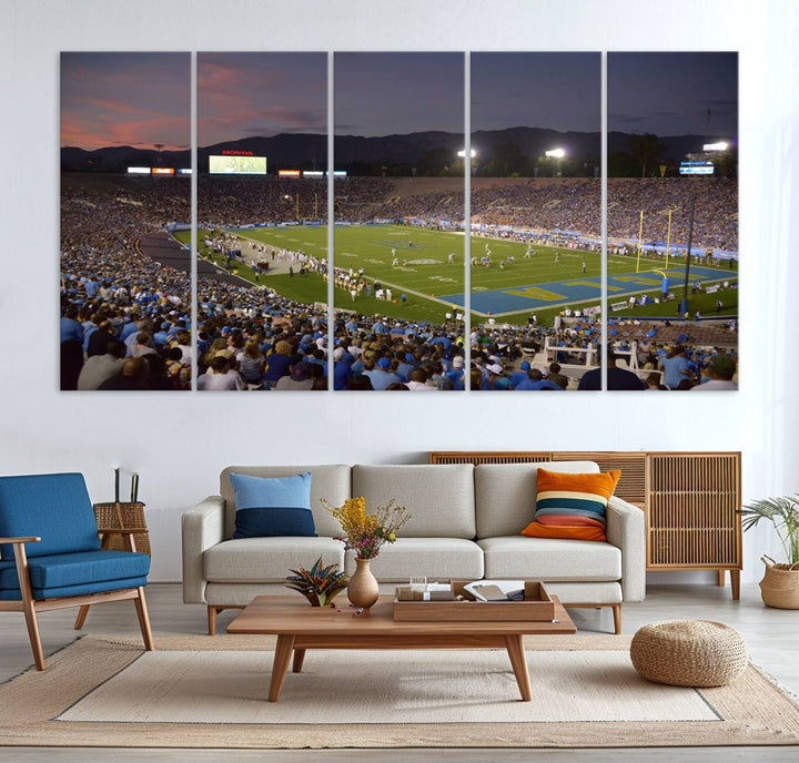 UCLA Bruins Football Team Print - Pasadena Rose Bowl Stadium Wall Art Canvas Print