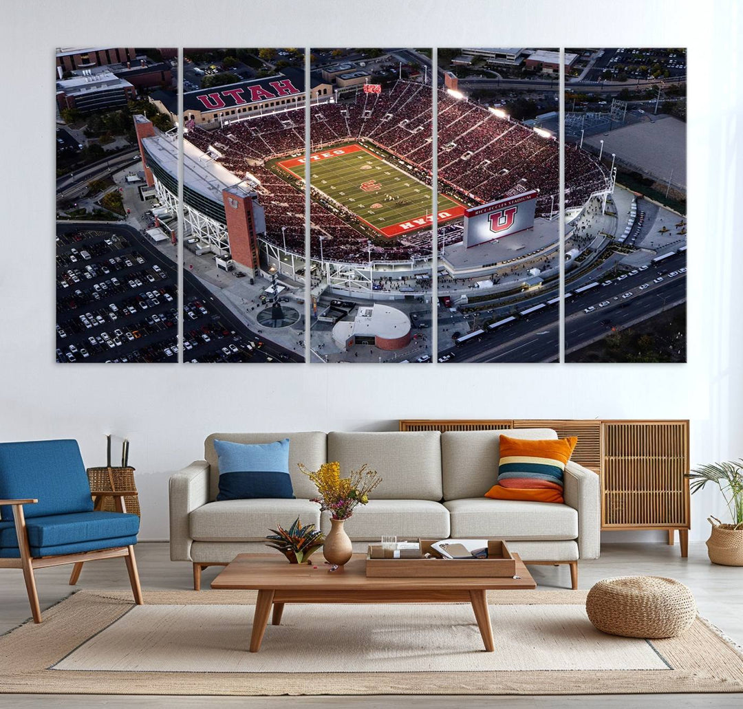 Utah Utes Football Team Print - Salt Lake City Rice-Eccles Stadium Wall Art Canvas Print