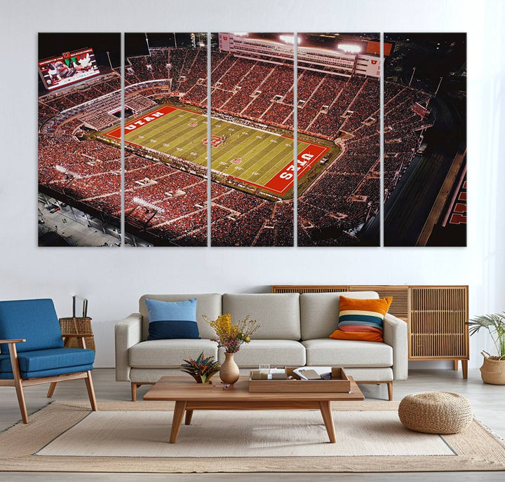 Utah Utes Football Team Print - Salt Lake City Rice-Eccles Stadium Wall Art Canvas Print