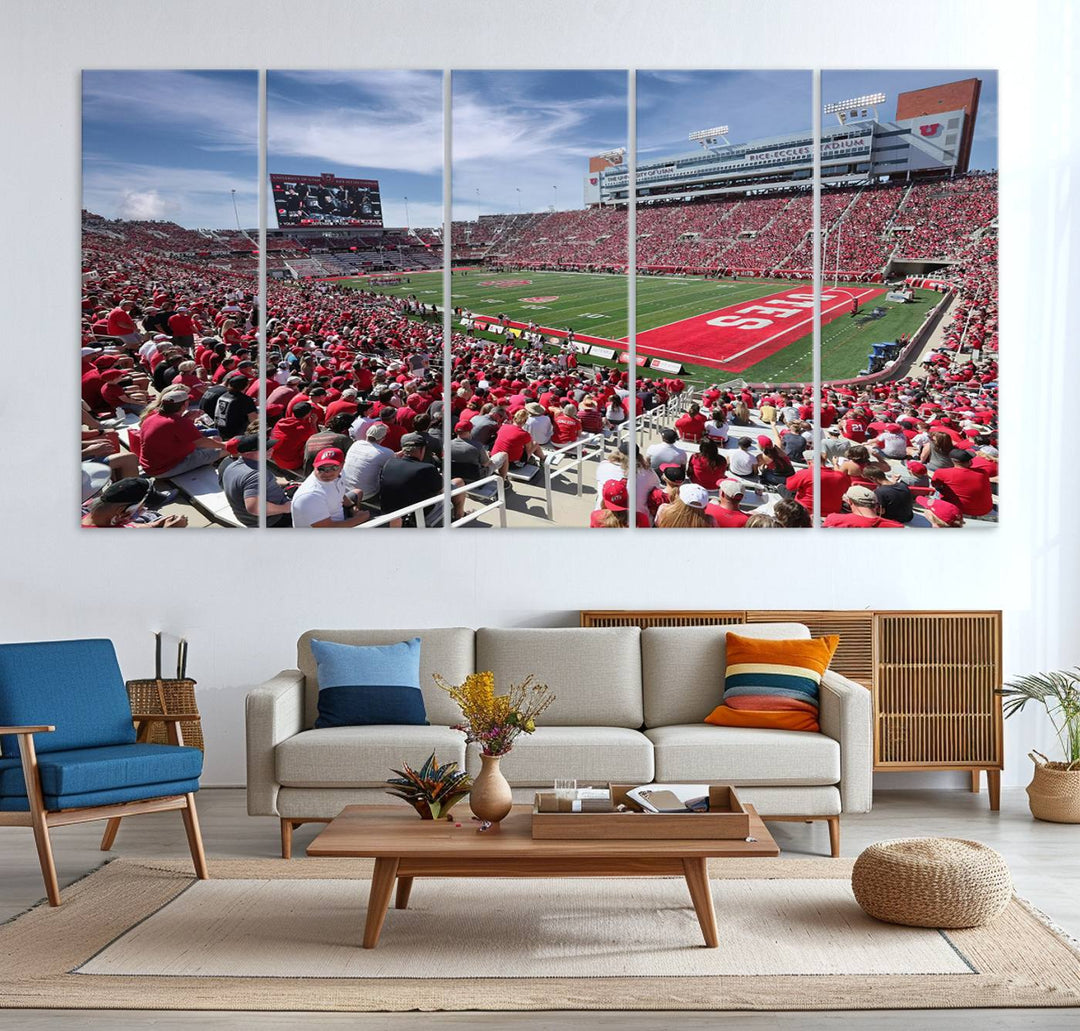 Utah Utes Football Team Print - Salt Lake City Rice-Eccles Stadium Wall Art Canvas Print