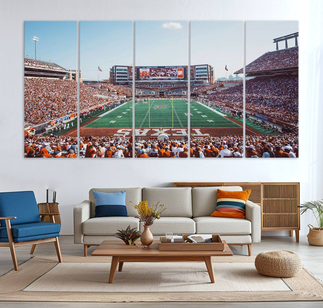 University of Texas Longhorns Football Team Print - Austin Darrell K Royal-Texas Memorial Stadium at Campbell-Williams Field Wall Art Canvas Print