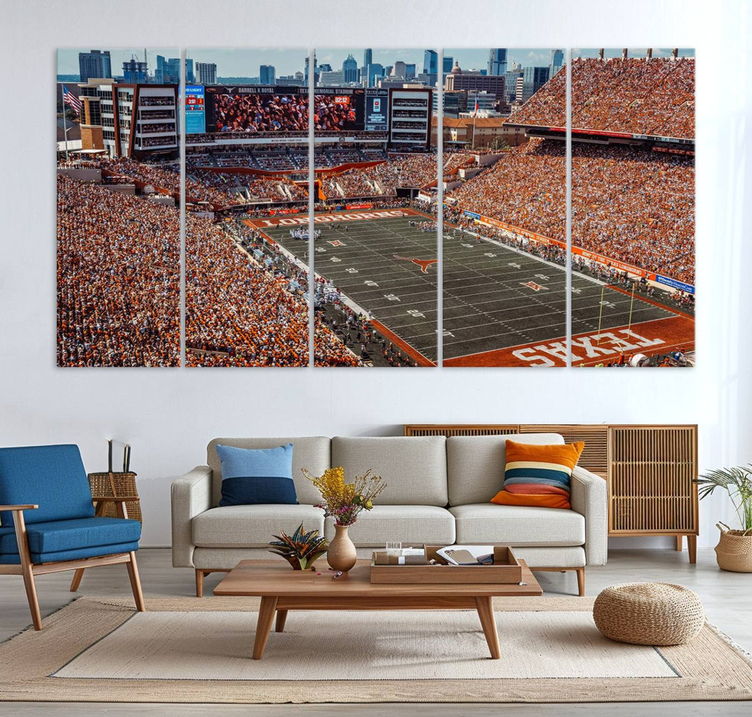 University of Texas Longhorns Football Team Print - Austin Darrell K Royal-Texas Memorial Stadium Wall Art Canvas Print