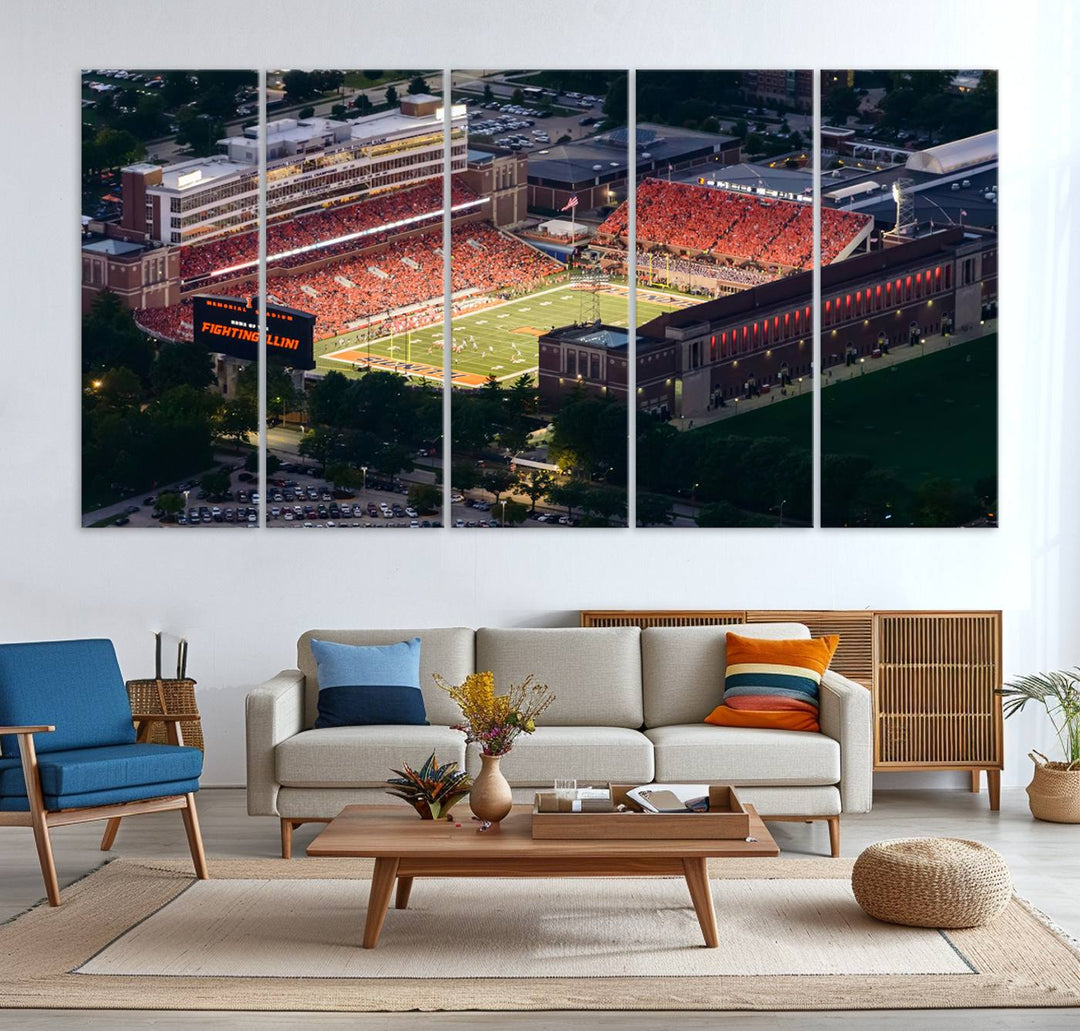 University of Illinois Fighting Illini Football Team Print - Champaign Illinois Memorial Stadium Wall Art Canvas Print