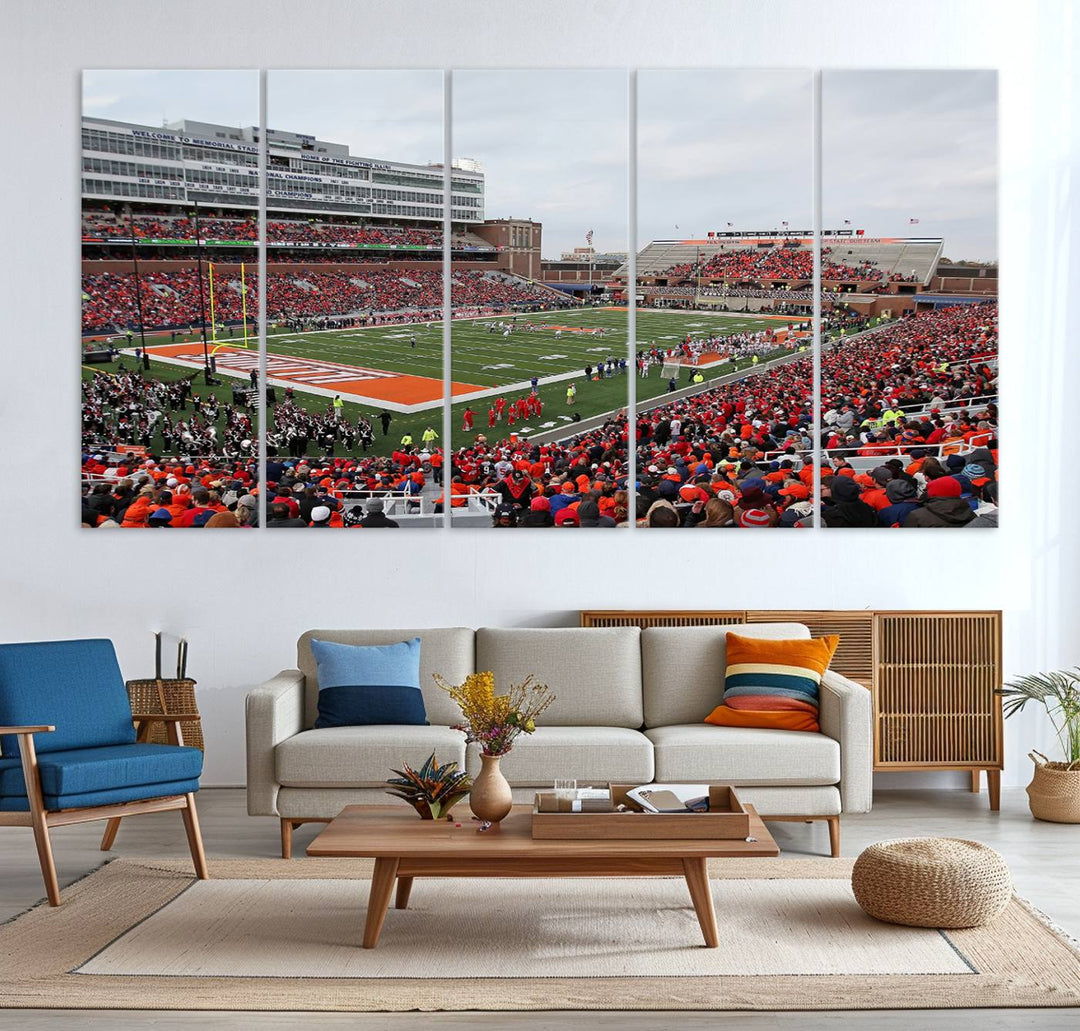 University of Illinois Fighting Illini Football Team Print - Champaign Illinois Memorial Stadium Wall Art Canvas Print