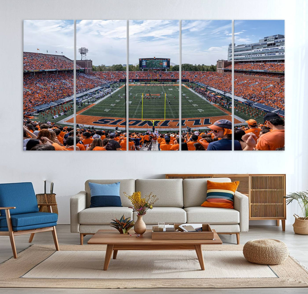 University of Illinois Fighting Illini Football Team Print - Champaign Illinois Memorial Stadium Wall Art Canvas Print