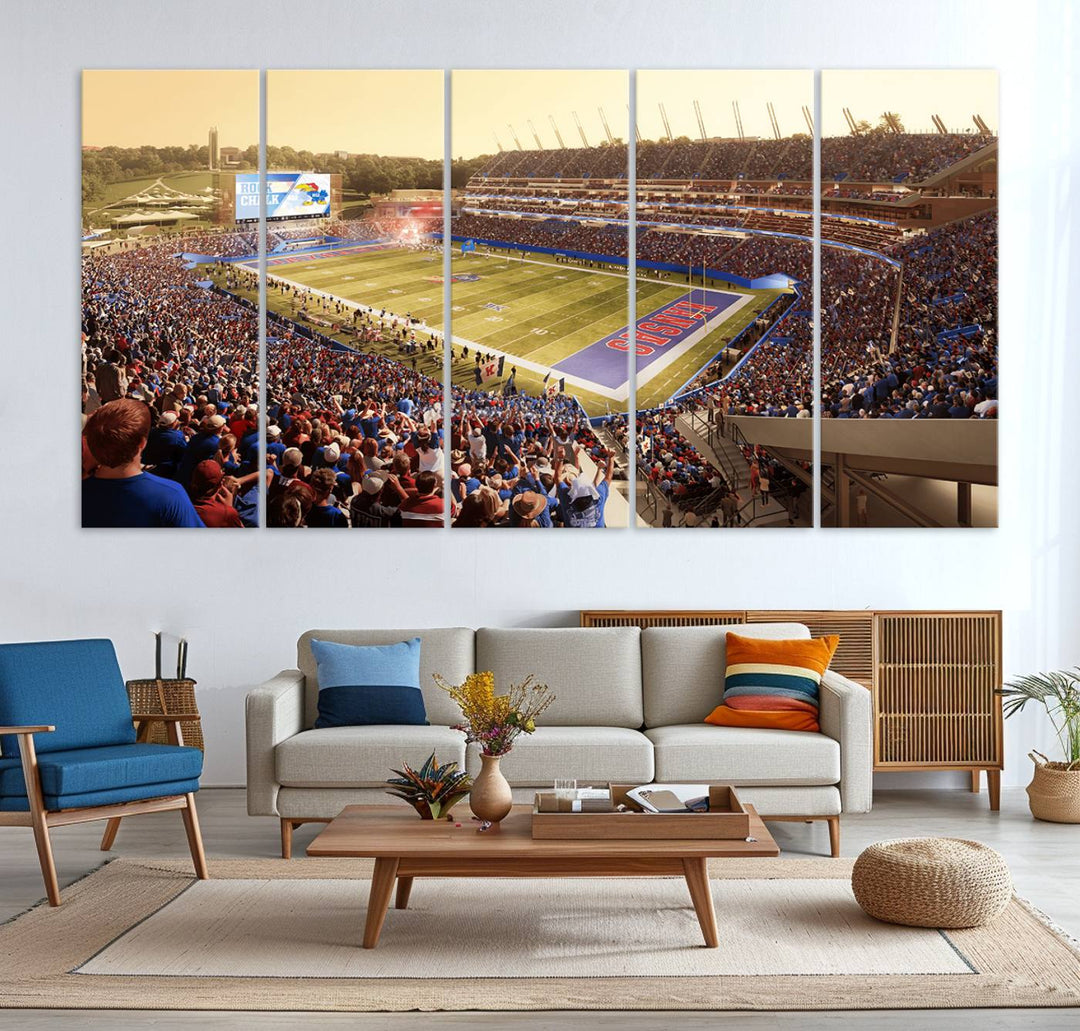 University of Kansas Jayhawks Football Team Print - Lawrence Kansas Memorial Stadium Wall Art Canvas Print