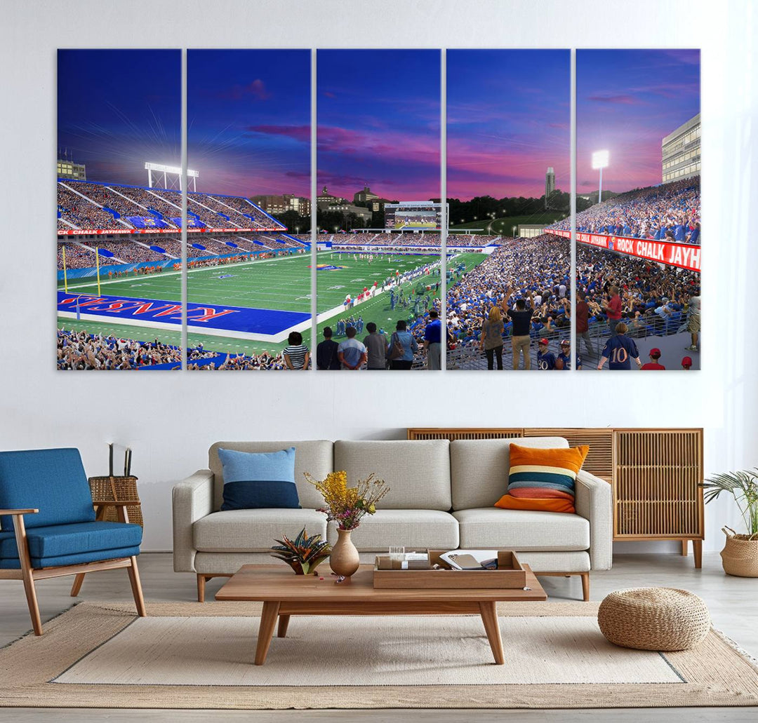 University of Kansas Jayhawks Football Team Print - Lawrence Kansas Memorial Stadium Wall Art Canvas Print