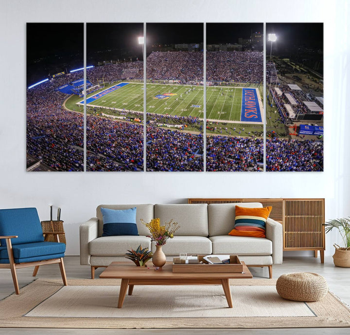 University of Kansas Jayhawks Football Team Print - Lawrence Kansas Memorial Stadium Wall Art Canvas Print