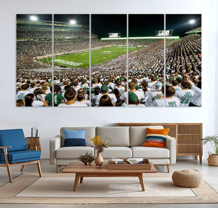 Michigan State Spartans Football Team Print - East Lansing Spartan Stadium Wall Art Canvas Print