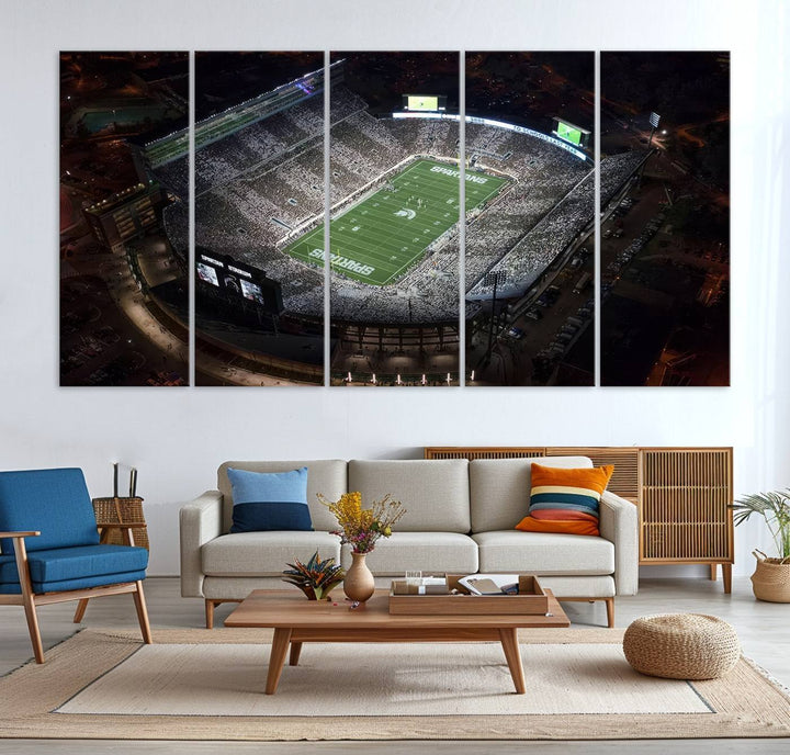 Michigan State Spartans Football Team Print - East Lansing Spartan Stadium Wall Art Canvas Print