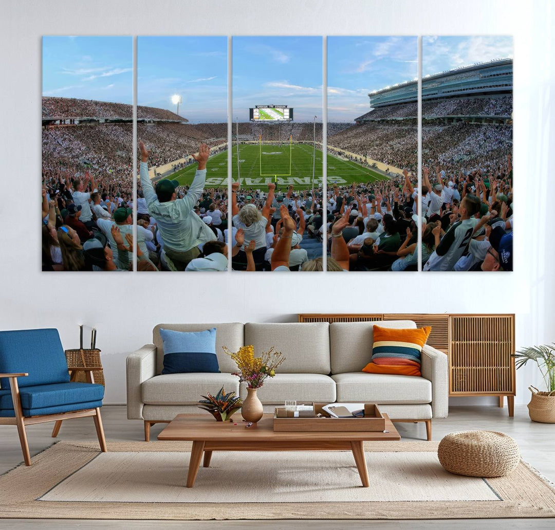 Michigan State Spartans Football Team Print - East Lansing Spartan Stadium Wall Art Canvas Print