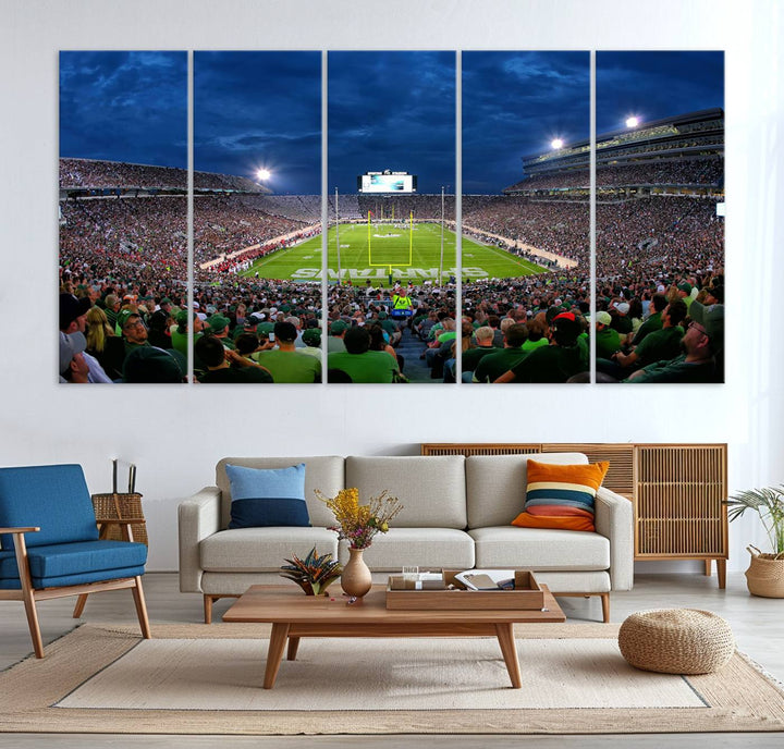 Michigan State Spartans Football Team Print - East Lansing Spartan Stadium Wall Art Canvas Print