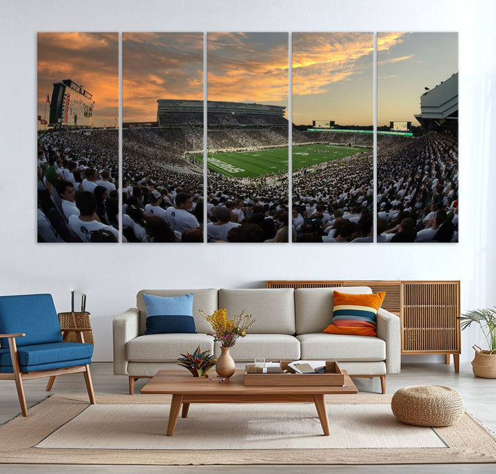 Michigan State Spartans Football Team Print - East Lansing Spartan Stadium Wall Art Canvas Print