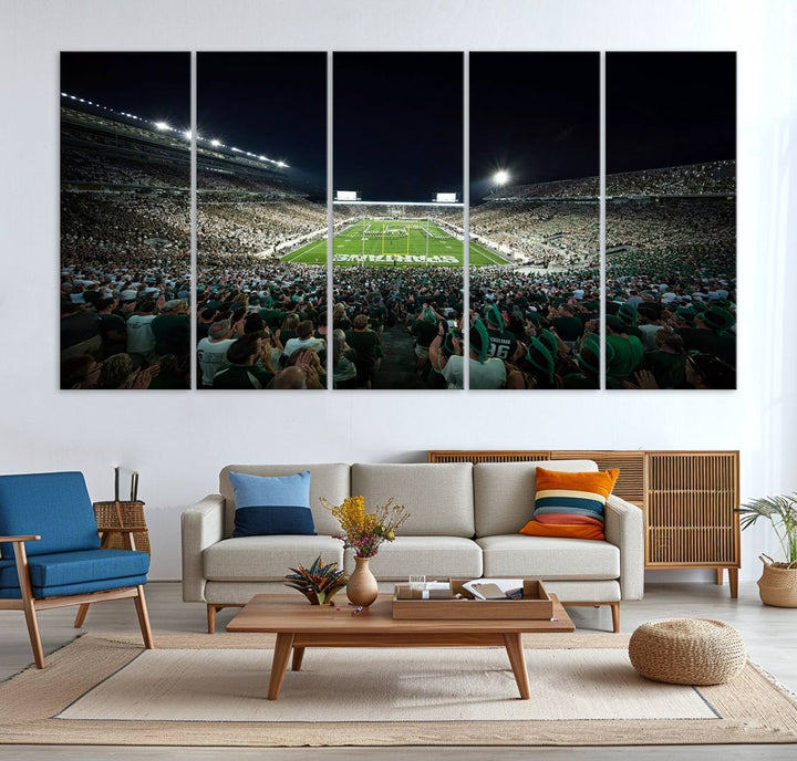 Michigan State Spartans Football Team Print - East Lansing Spartan Stadium Wall Art Canvas Print