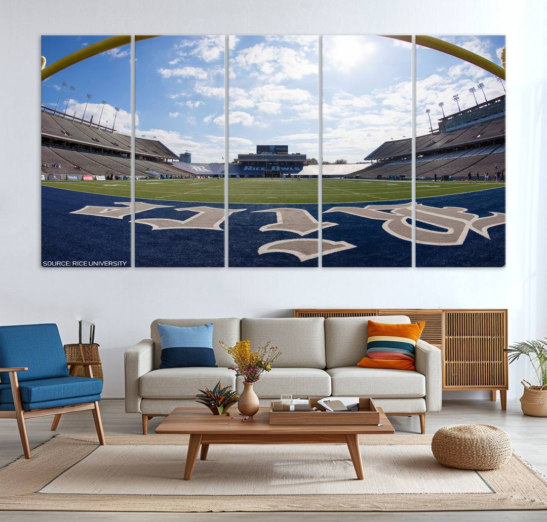 Rice University Owls Football Team Print - Houston Rice Stadium Wall Art Canvas Print