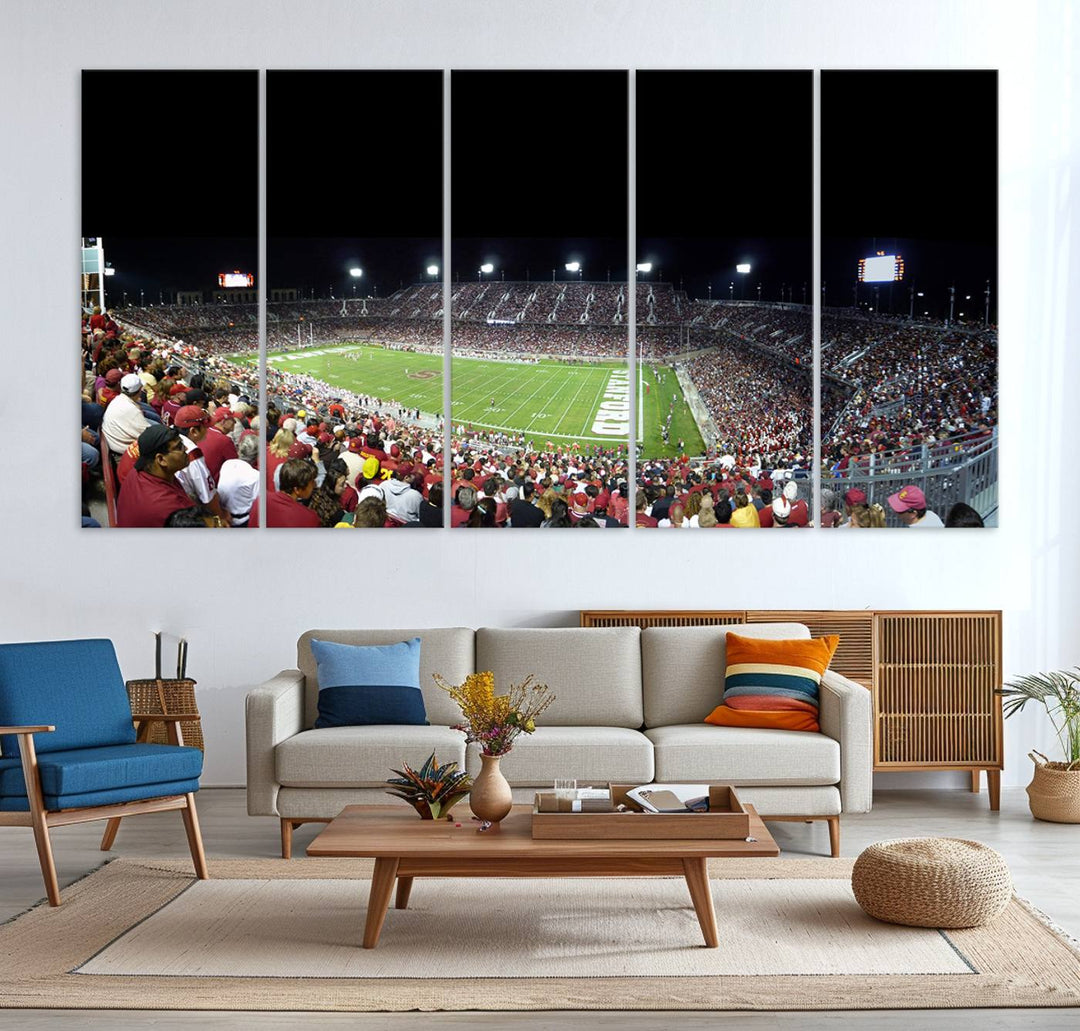 This Stanford University Cardinal Football Team canvas print, depicting fans in red filling Stanford Stadium at night, is perfect.