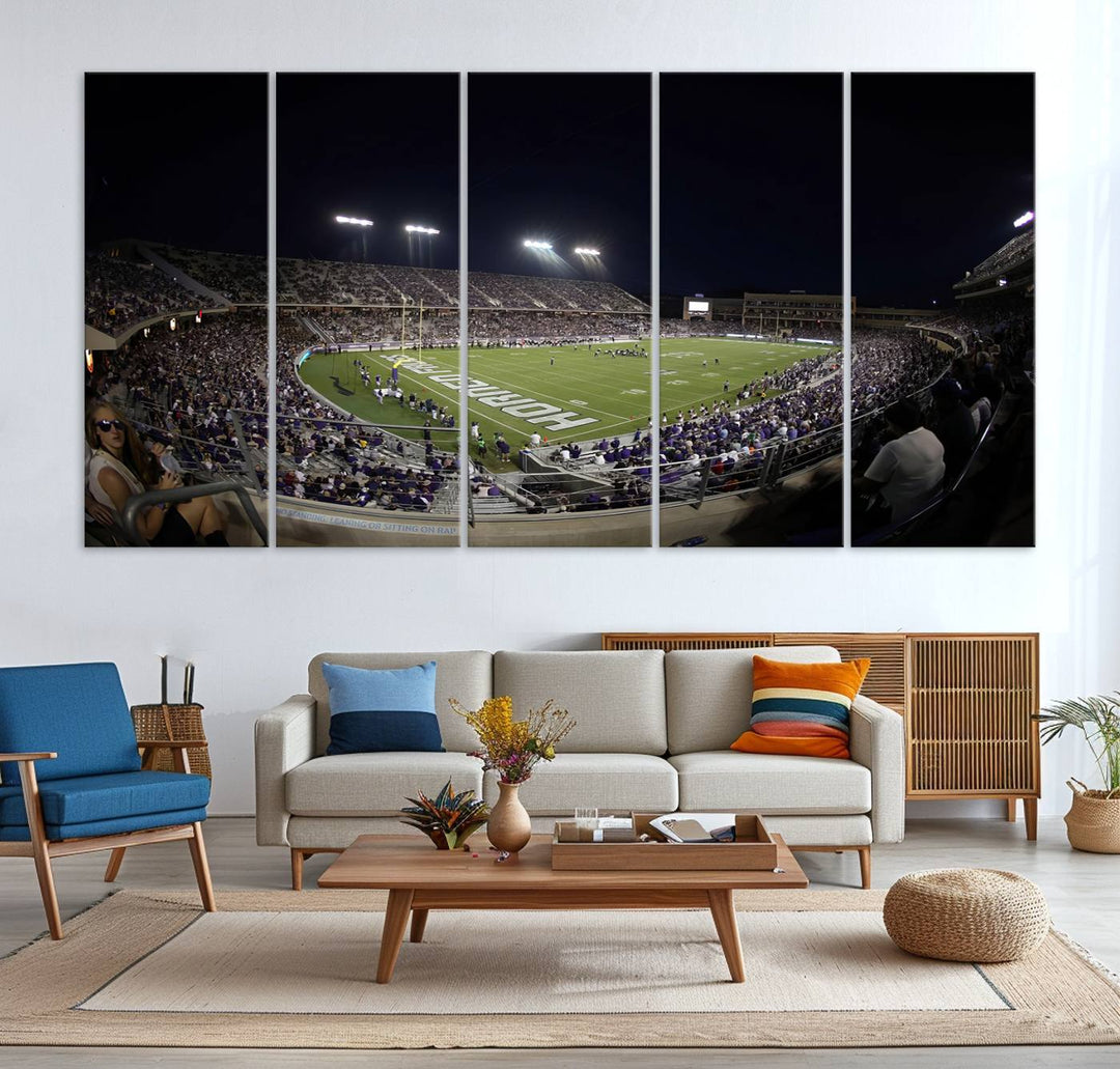 TCU Horned Frogs Football Team Print - Fort Worth Amon G. Carter Stadium Wall Art Canvas Print.