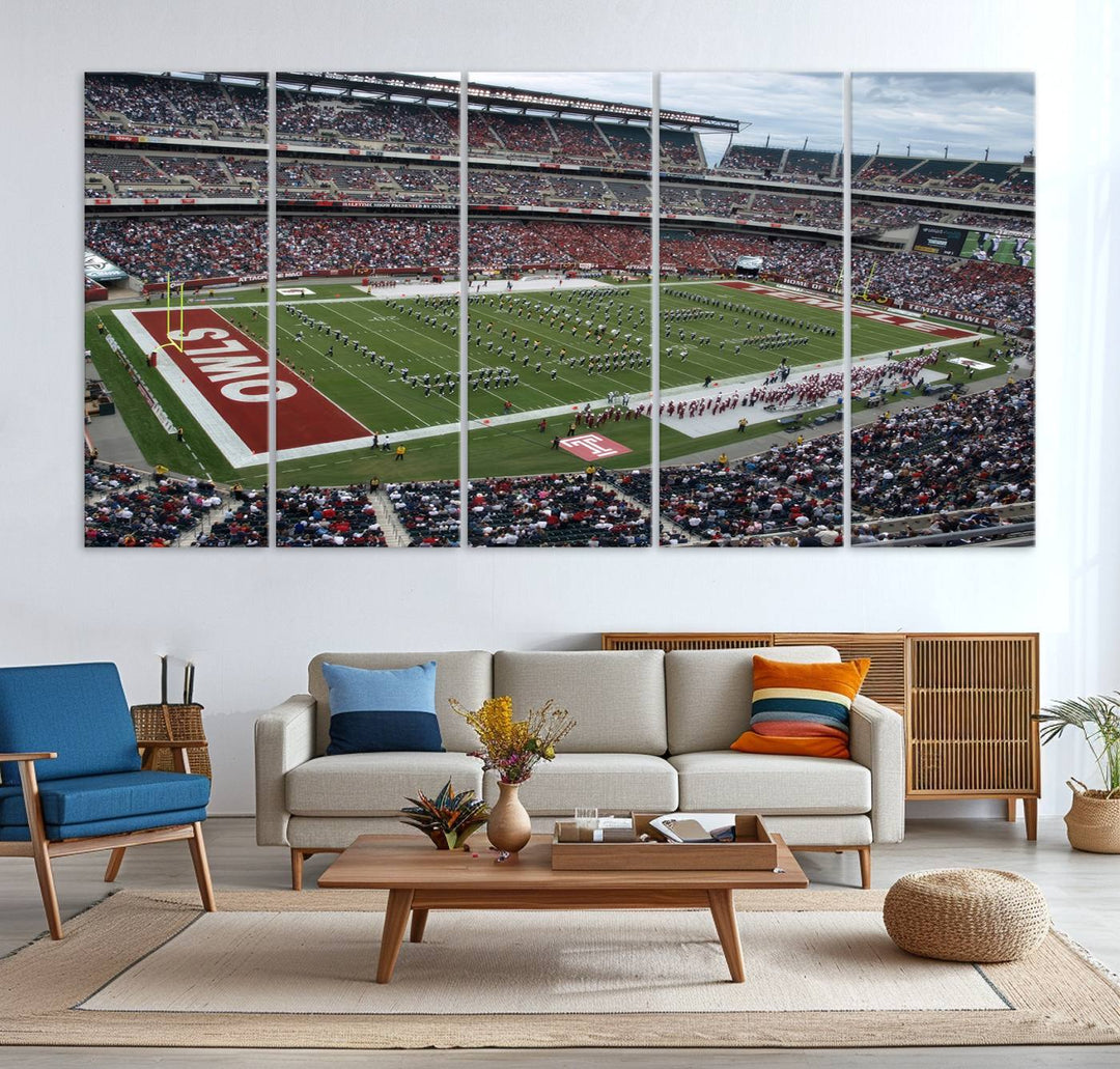 Aerial view wall art of Lincoln Financial Field during a Temple Owls game.