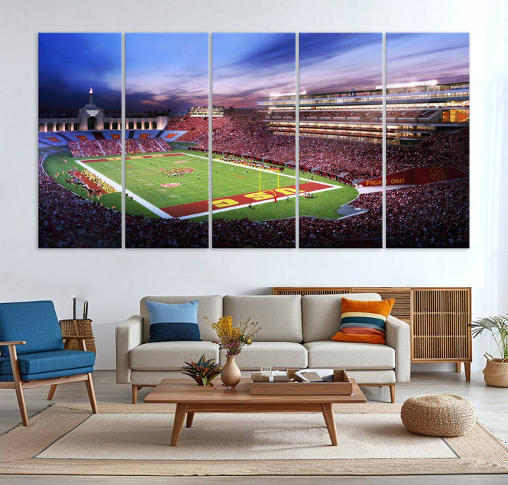 The University of Southern California USC Trojans Football Team Print - Los Angeles Memorial Coliseum Stadium Wall Art Canvas Print