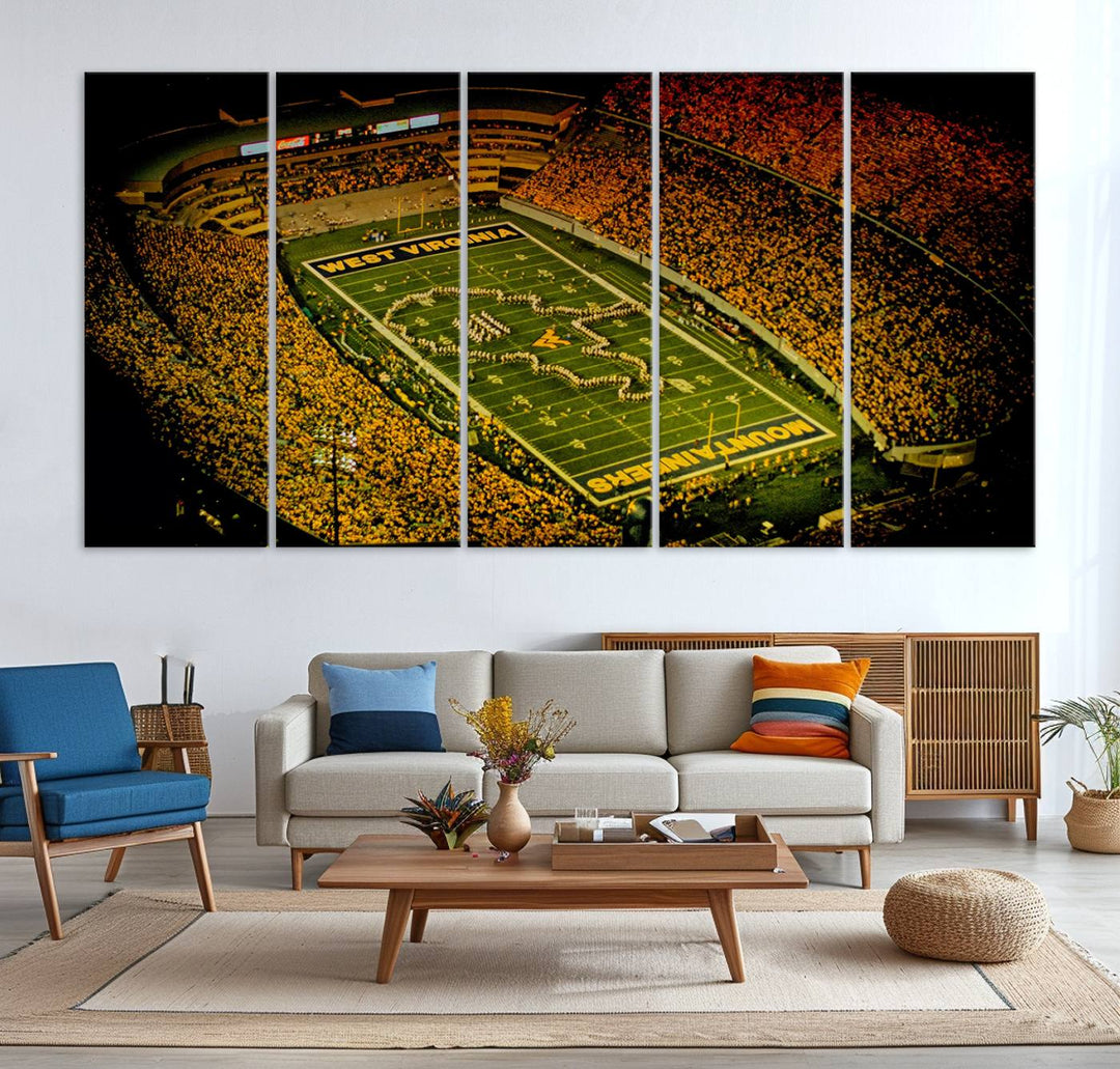 West Virginia University Mountaineers Football Team Print - Milan Puskar Stadium Canvas Print Wall Art, Morgantown City Print