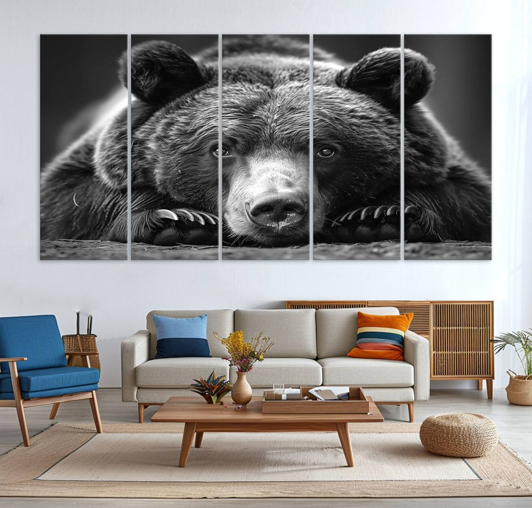 Resting Grizzly Bear Canvas Print | Ready to Hang Wall Art | Rustic Cabin & Farmhouse Decor | Wildlife Art