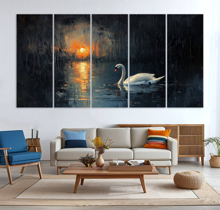 Abstract Swan on Water Wall Art Canvas Print - Elegant Nature Scene for Modern Home Decor