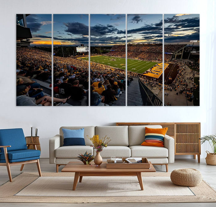 Cowboy Football War Memorial Stadium Wall Art | Ready to Hang Canvas Print of College Football Stadium at Sunset | Perfect for Sports Fans and Football Enthusiasts