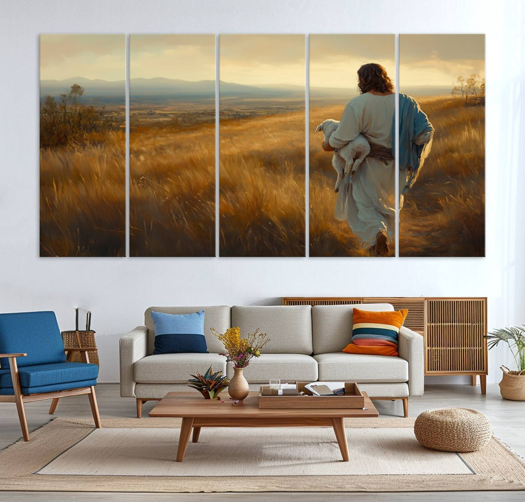 Jesus the Good Shepherd Wall Art Canvas Print - Inspirational Christian Religious Print for Prayer Room Decor